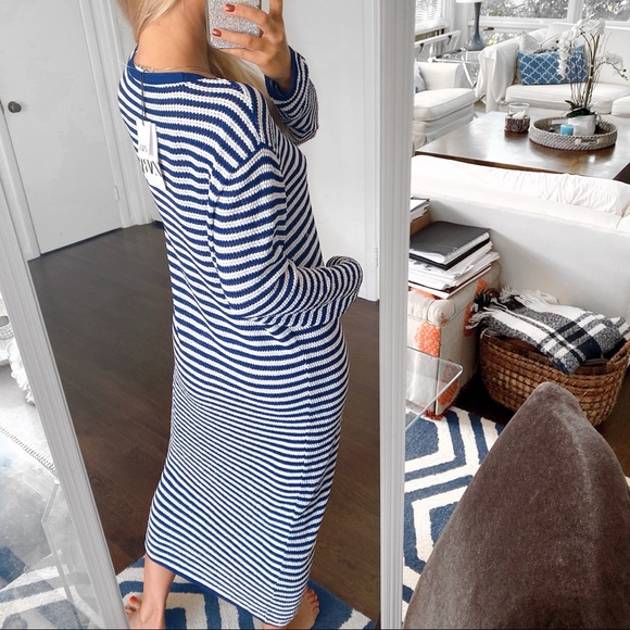 π ZARA DARK BLUE WHITE STRIPE MAXI DRESS/COVERUP! - Picture 4 of 13